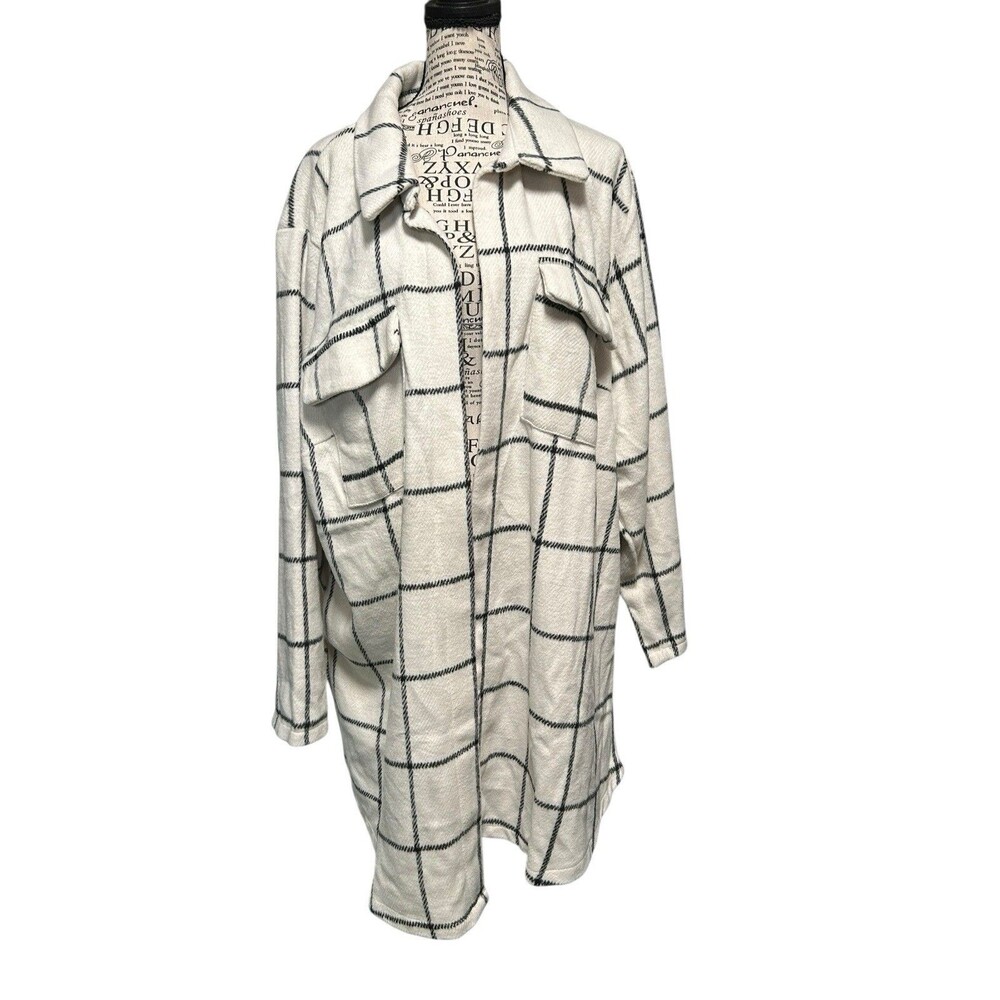 MELLODAY Women’s Cream/black Strip Shacket SIZE 3X Officecore Cozy Holiday’s